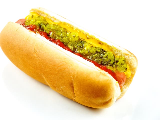 Hot dog with relish and ketchup